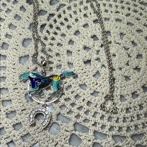 Silver enameled Horse Pendant Necklace